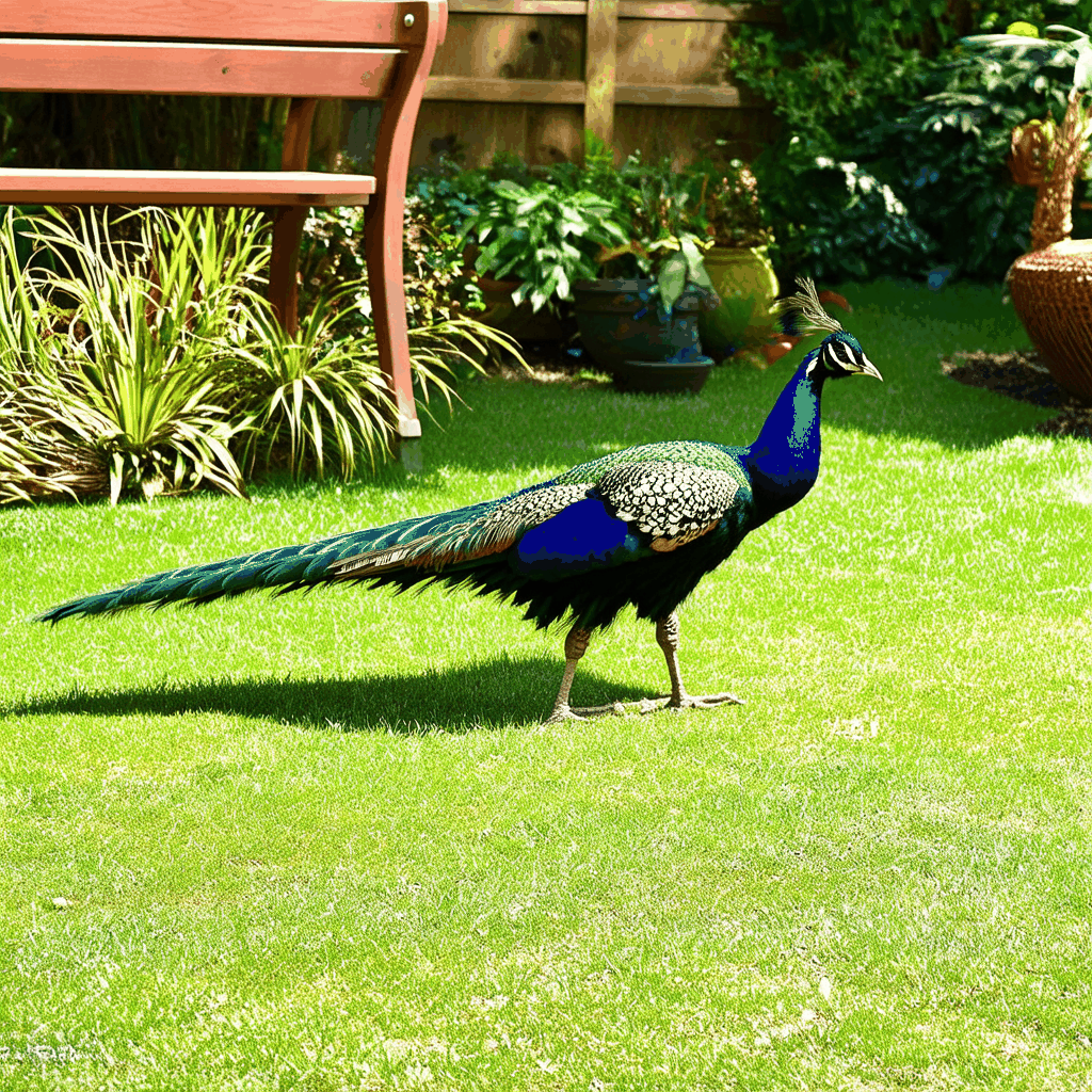 A peacock displaying feathers