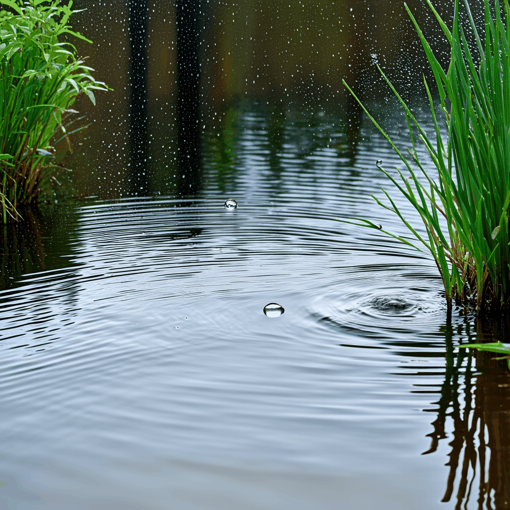 Raindrops creating ripples